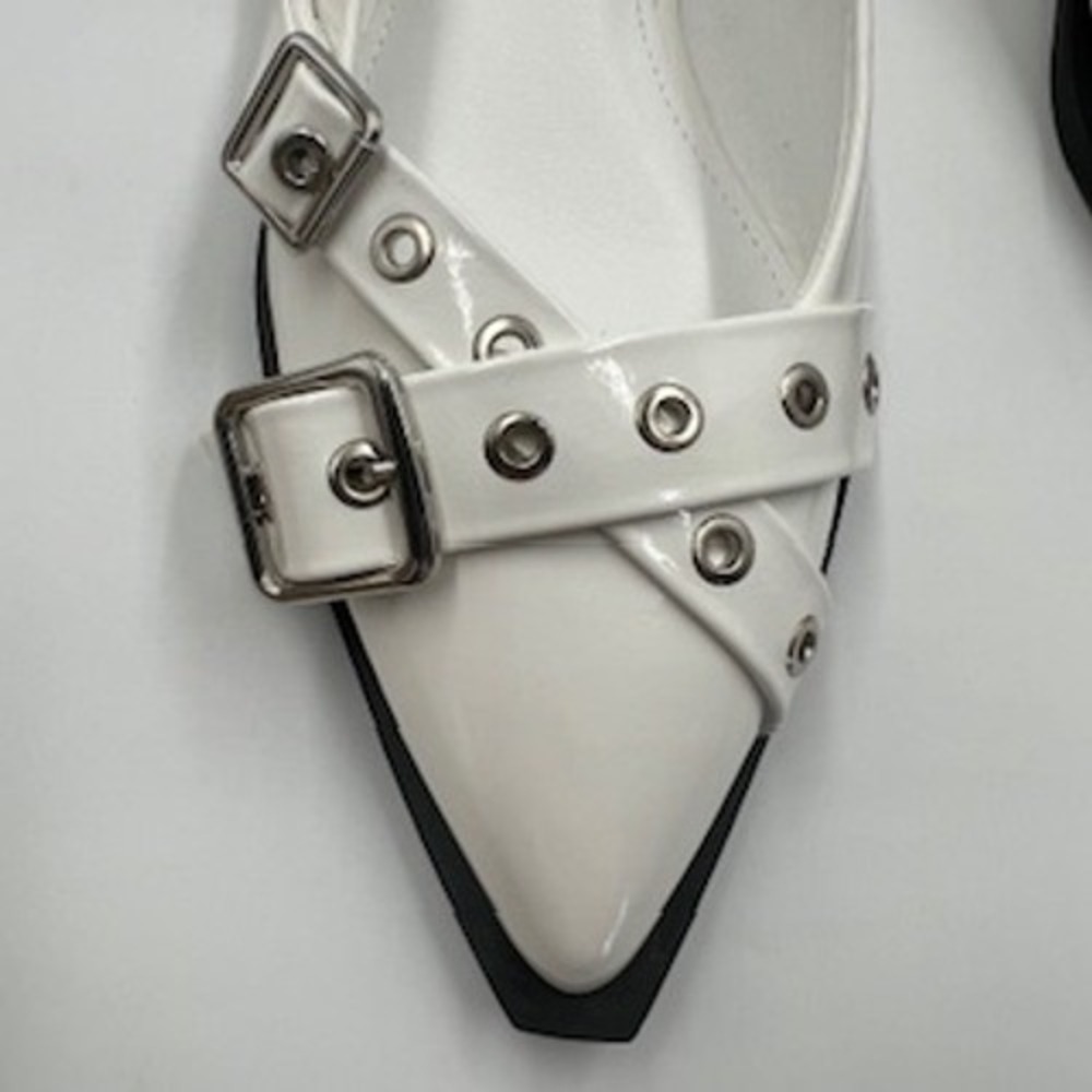 Greatonu White Patent Slingback Flats Pointed Toe Grommet Buckle Shoes size 9